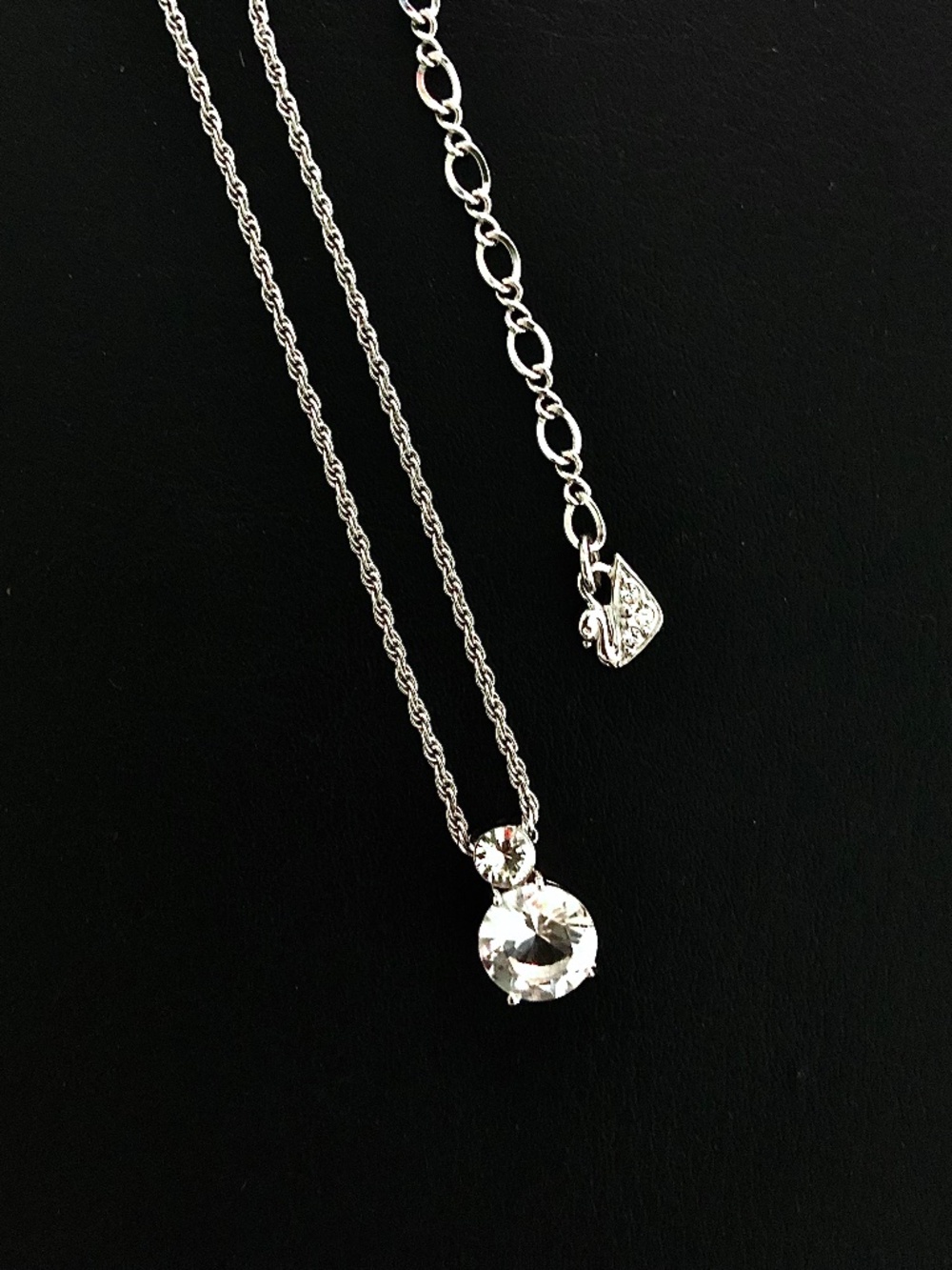 Swarovski Solitaire Double Crystal Pendant & White Rhodium Plated Necklace